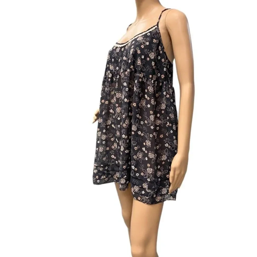 VICTORIA'S SECRET Angels Babydoll NEGLIGEE Sleep Slip Sheer Gray Floral L